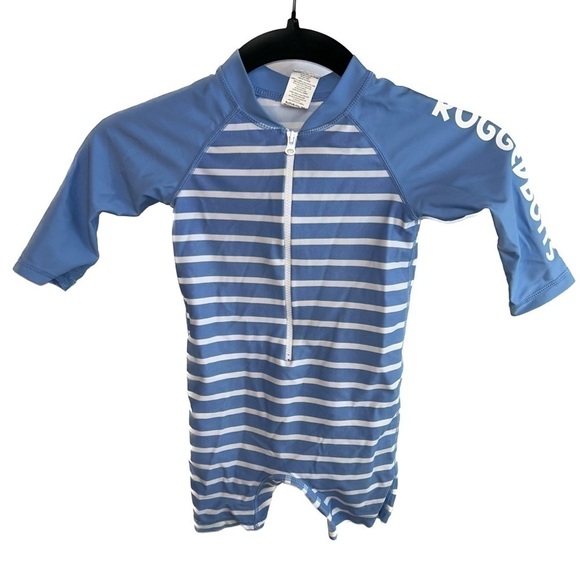 RUGGEDBUTTS RashGuard Sunsuit Long Sleeve Stripes One piece Zipper UPF 50+ - Picture 1 of 8